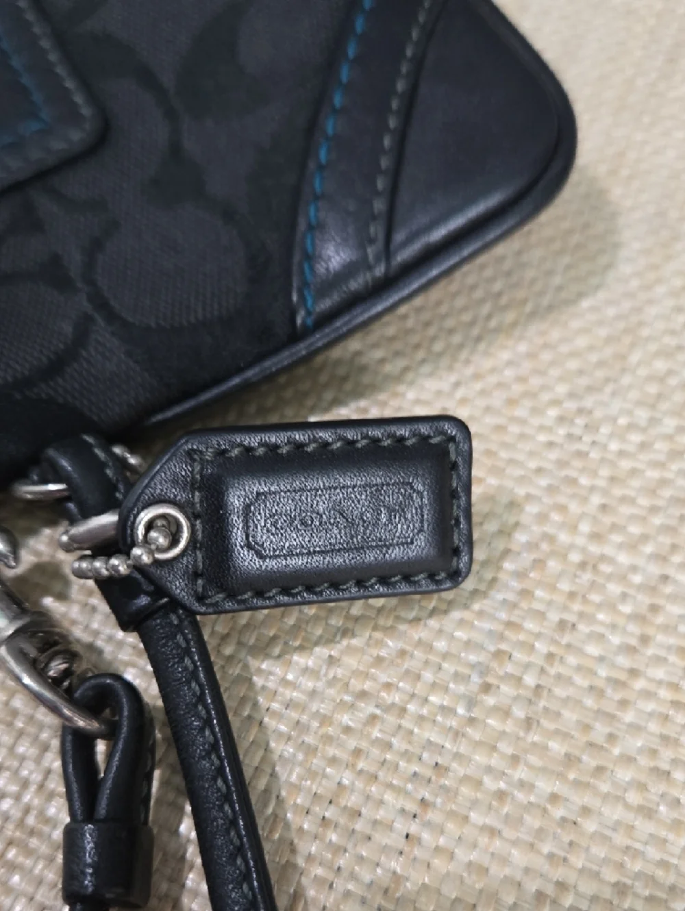 Coach Signature Canvas Wristlet Black Teal Blue Accent: Y2K